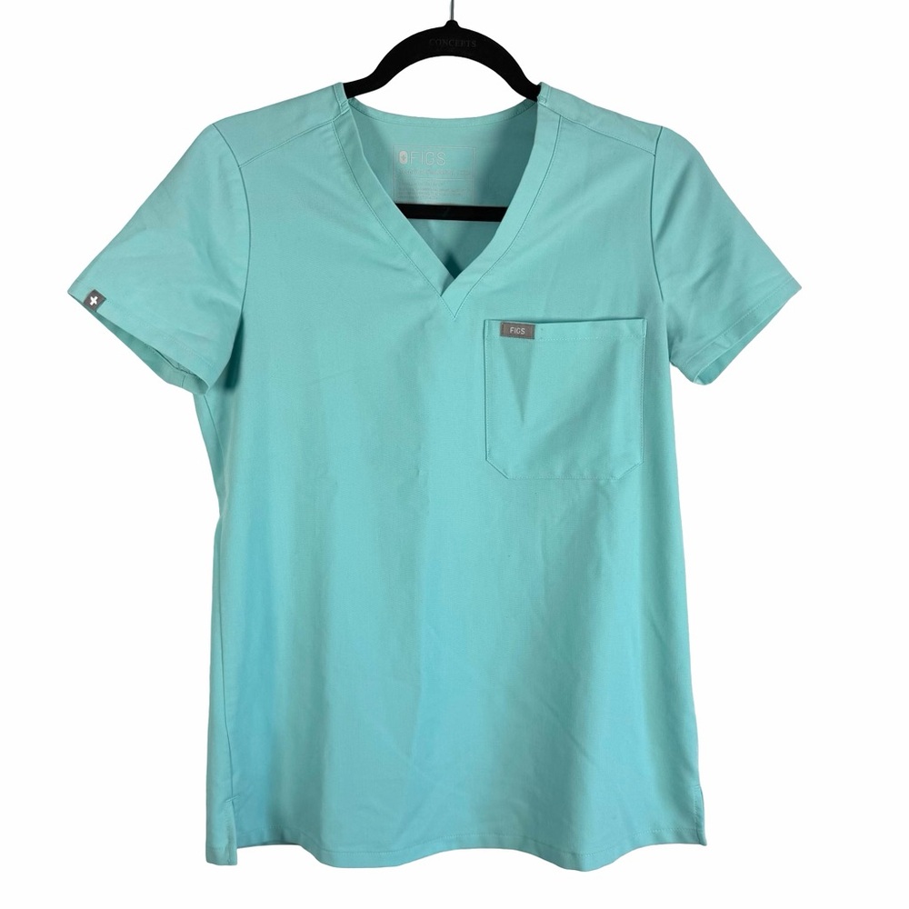 Figs Women's Aqua Blue Catarina One-Pocket Scrub Top Size XXS